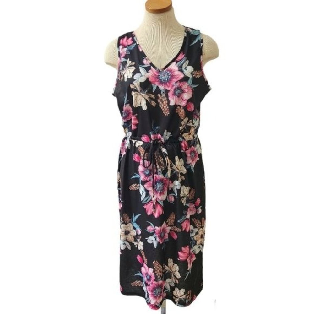 West Loop Women's Floral Printed Drawstring Dress size Large